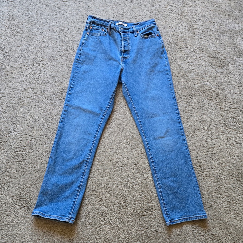 Levis Wedgie Straight Jeans Womens 31 Blue High Rise Button Fly Denim Medium